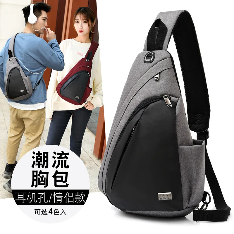 

Outdoor Sports Triangle Bag Men And Women Water Droplet Bag Large Capacity Headphone Jack Charging Shoulder Chest Pack Students