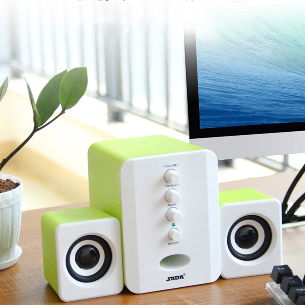 Portable Mini Bass Computer Speaker Laptop Sound Desktop 3D Surround USB 2.1 Adjustable 3.5mm Jack With Subwoofer Plastic Wired