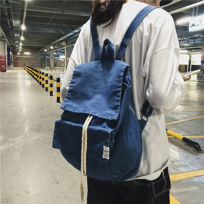 Джинсовый Рюкзак для женщин и мужчин, Большая вместительная сумка на плечо, рюкзак для путешествий, повседневный Джинсовый Рюкзак, школьные сумки, дизайнерские Mochila Feminina - Цвет: Синий