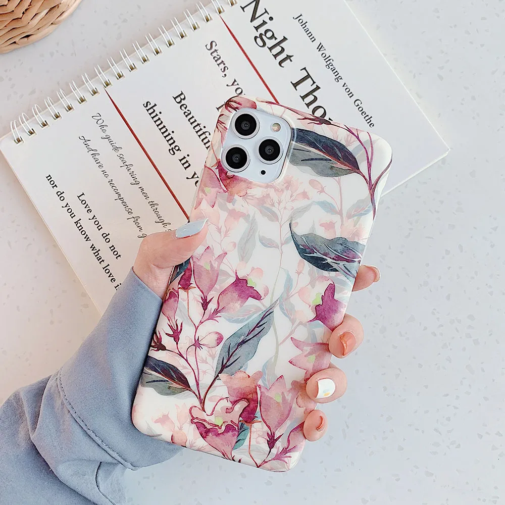 Retro Flowers Phone Case For iPhone 12 11 Pro Max XR XS MAX for iPhone 7 8 Plus X Case Soft TPU Matte Floral Shell Back Cover