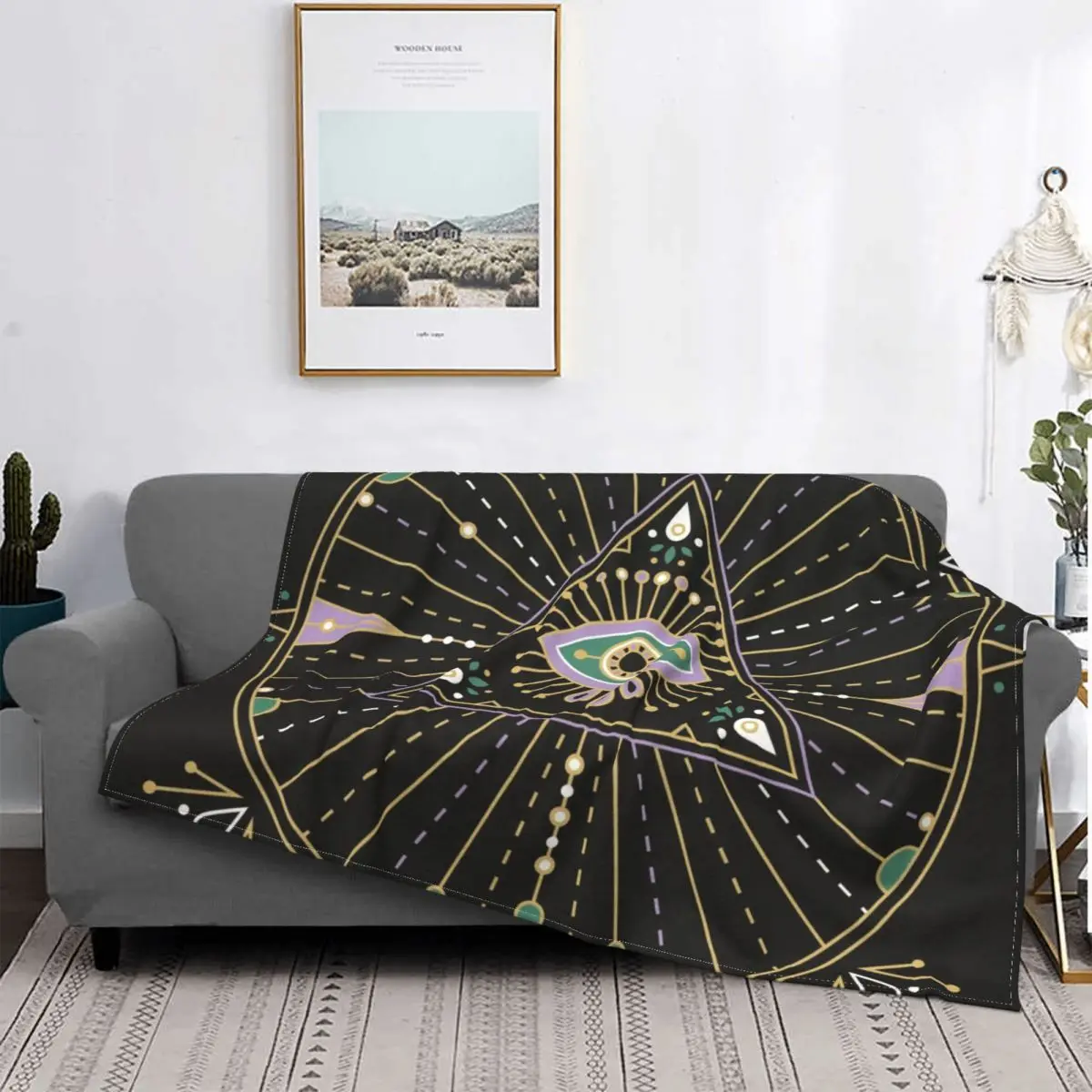 

Evil Eye Mandala Black Blanket Boho Pattern Plush Thick Soft Flannel Fleece Throw Blanket For Bedding Bedspread Velvet Picnic