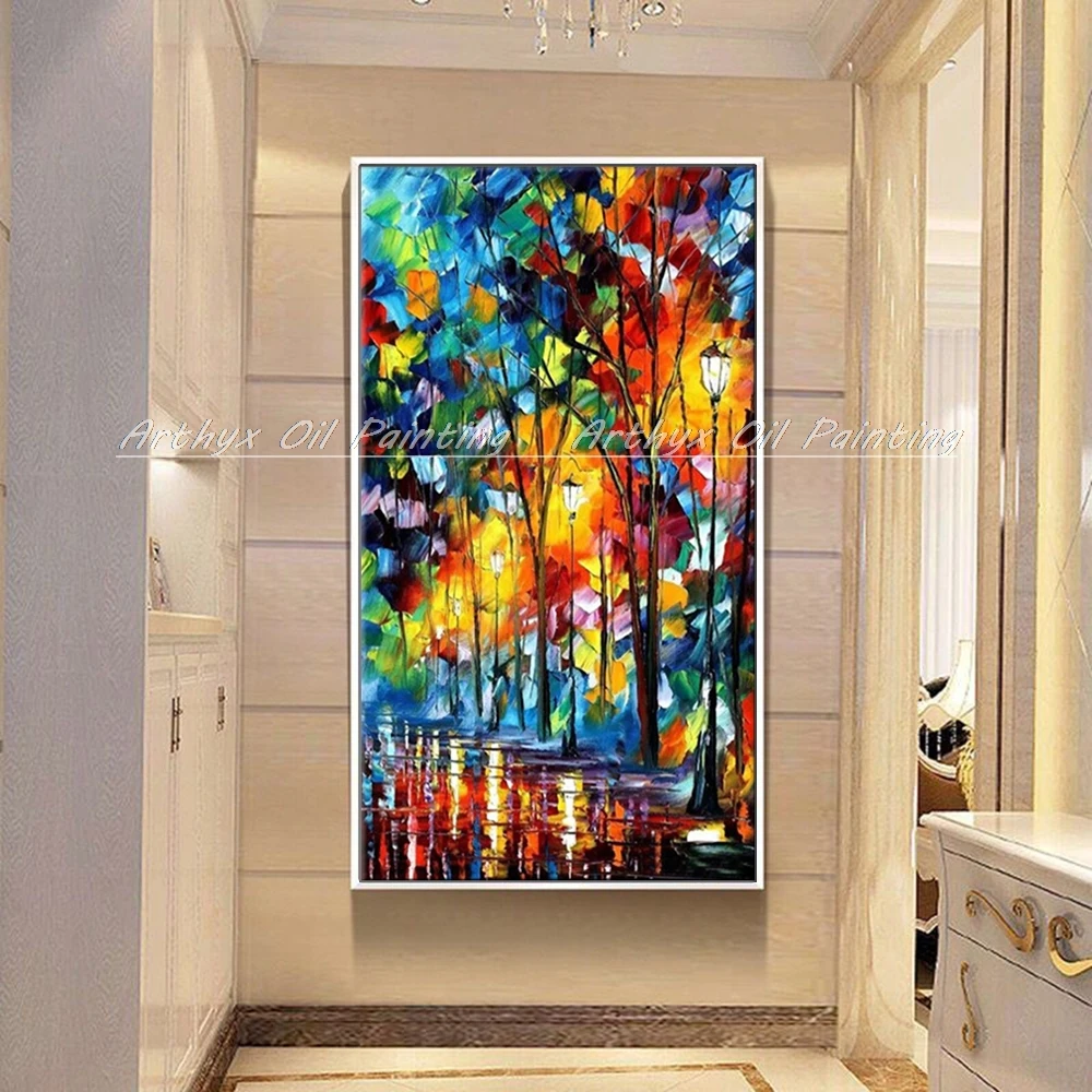 Hand painted on glass abstract trees picture.