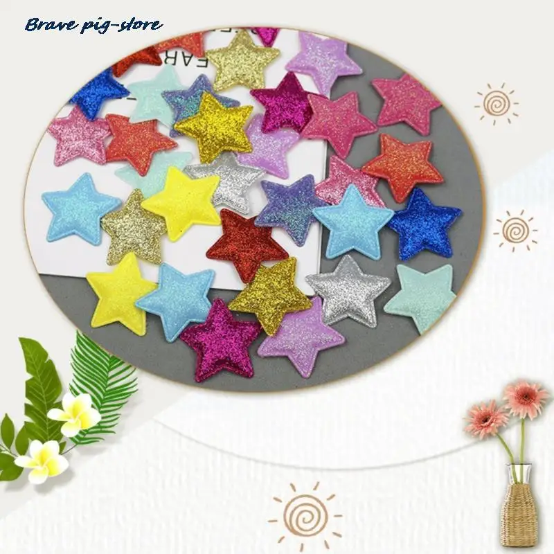 10Pcs 3.6cm Padded Glitter Cloth Heart Appliques for DIY Hat Clothes Sewing Patches Handmade Headwear Hair Clips Accessories