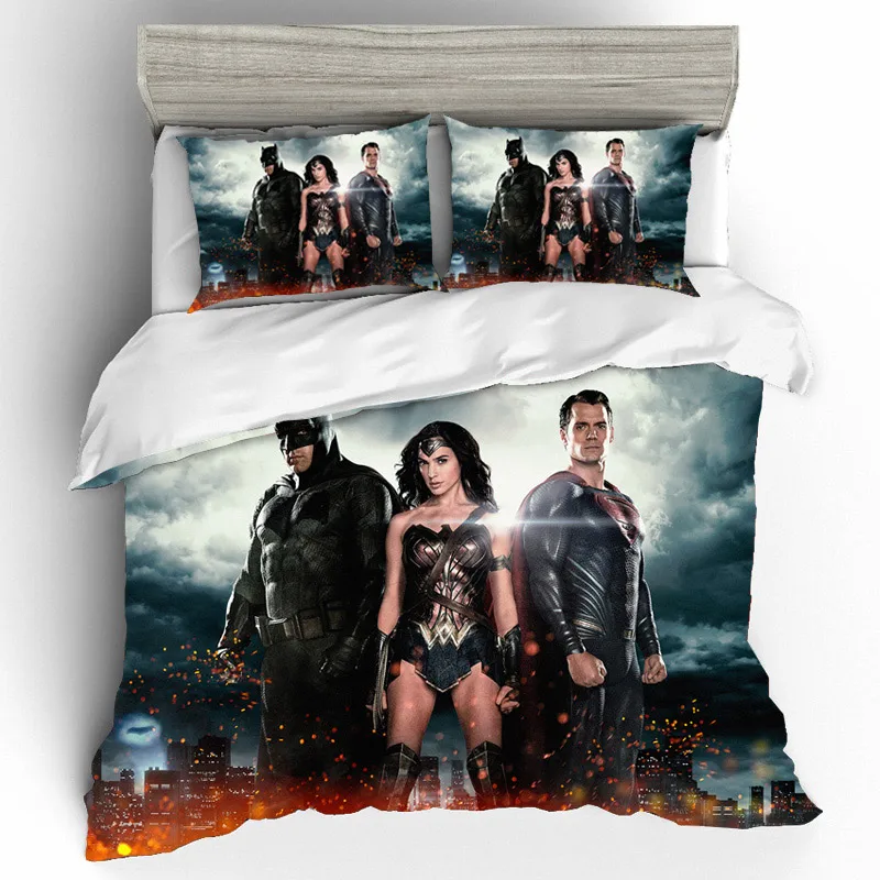Хлопковый комплект постельного белья с принтом Wonder Woman, Комплект постельного белья queen King size, s пододеяльник, простыни, наволочки, постельное белье, домашний текстиль