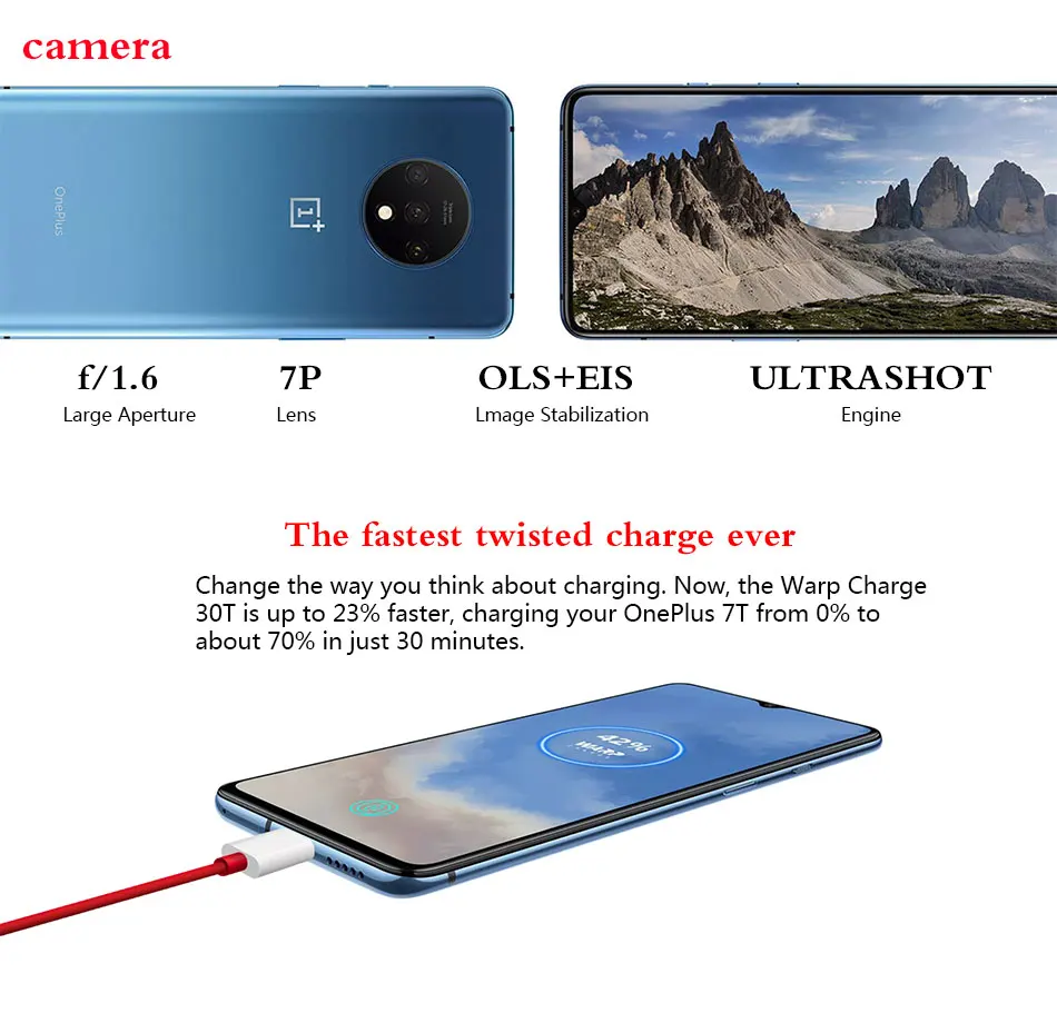 Мобильный телефон OnePlus 7 T, 6,55 дюймов, 8 ГБ ОЗУ, 128 Гб ПЗУ, Восьмиядерный экран Snapdragon 855 Plus, 48мп, тройная камера UFS 3,0