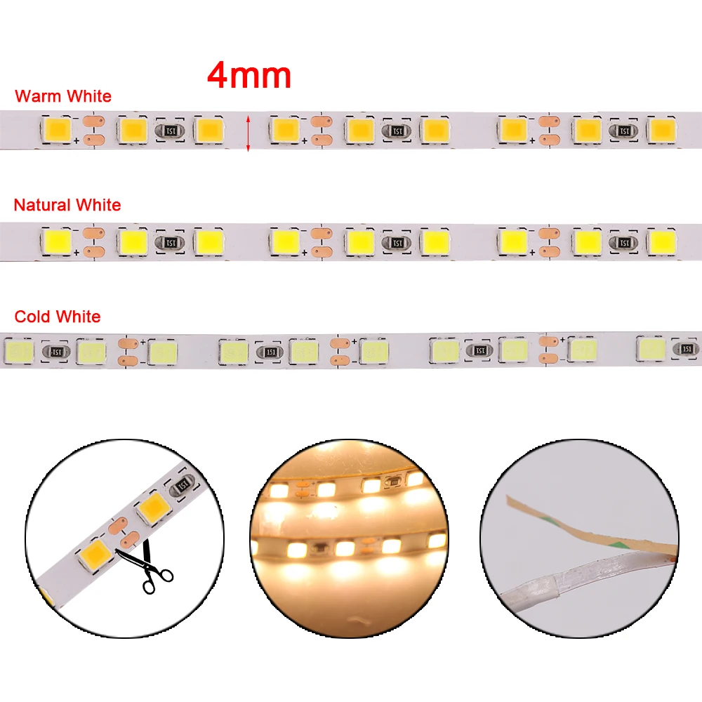 5 м Светодиодная лента 2835 SMD 120 светодиодный s/m DC12V 4 мм гибкий светодиодный ленточный светодиодный светильник натуральный белый/теплый белый