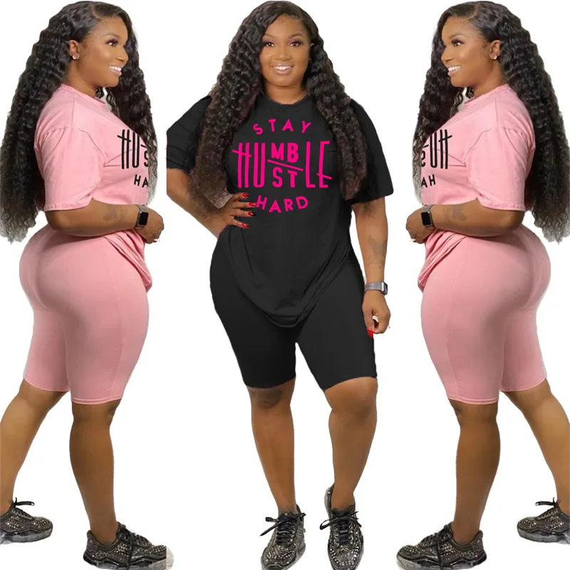 

Two Piece Set Women Shorts 2020 Summer Letter Casual Matching Set Pink Outfits Conjuntos De Mujer 2 Piece Sets Womens Outfits