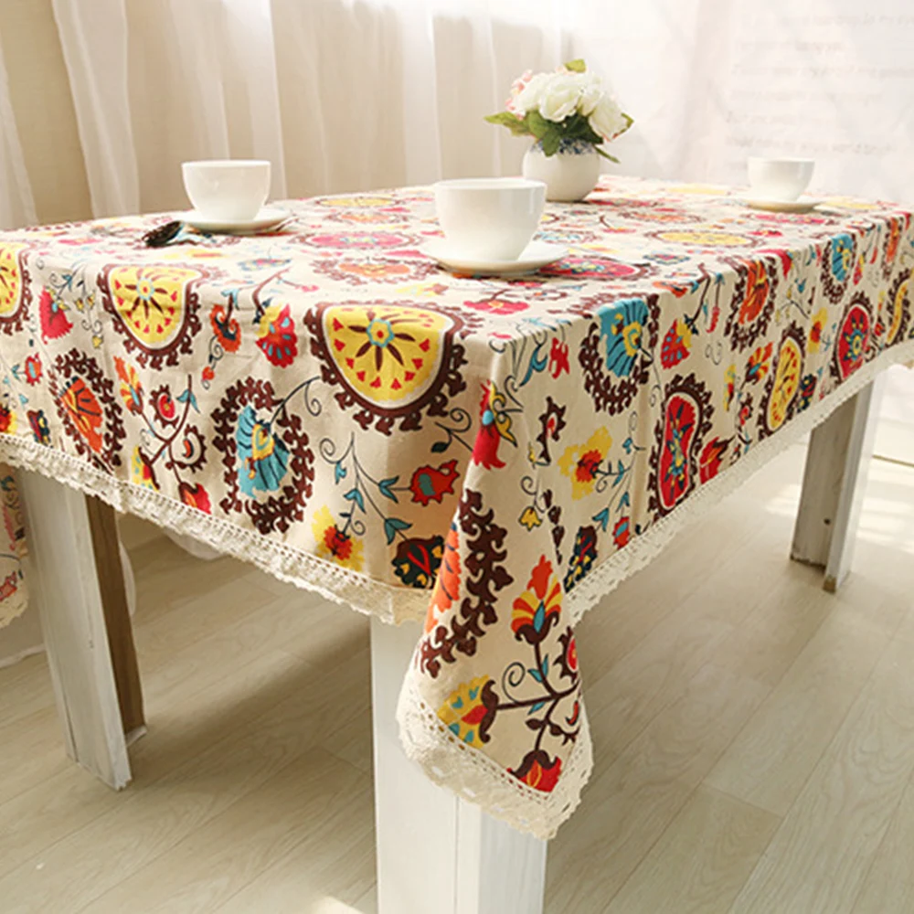 

European Style Cotton Linen Lace Table Cloth Cover Home Dining Kitchen Tablecloth Rectangle 140cmx250 cm Event Party Hotel Decor