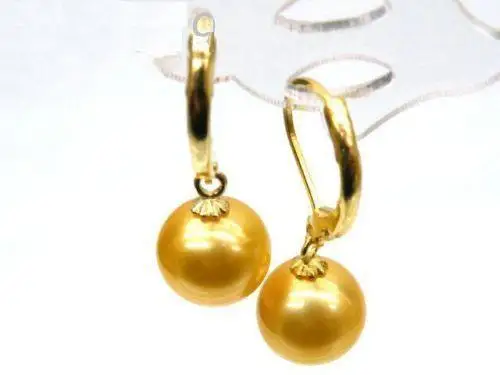 

10-11mm AAA+ YELLOW Perfect Round SOUTH SEA PEARLS EARRING 14k/20/20 GOLD