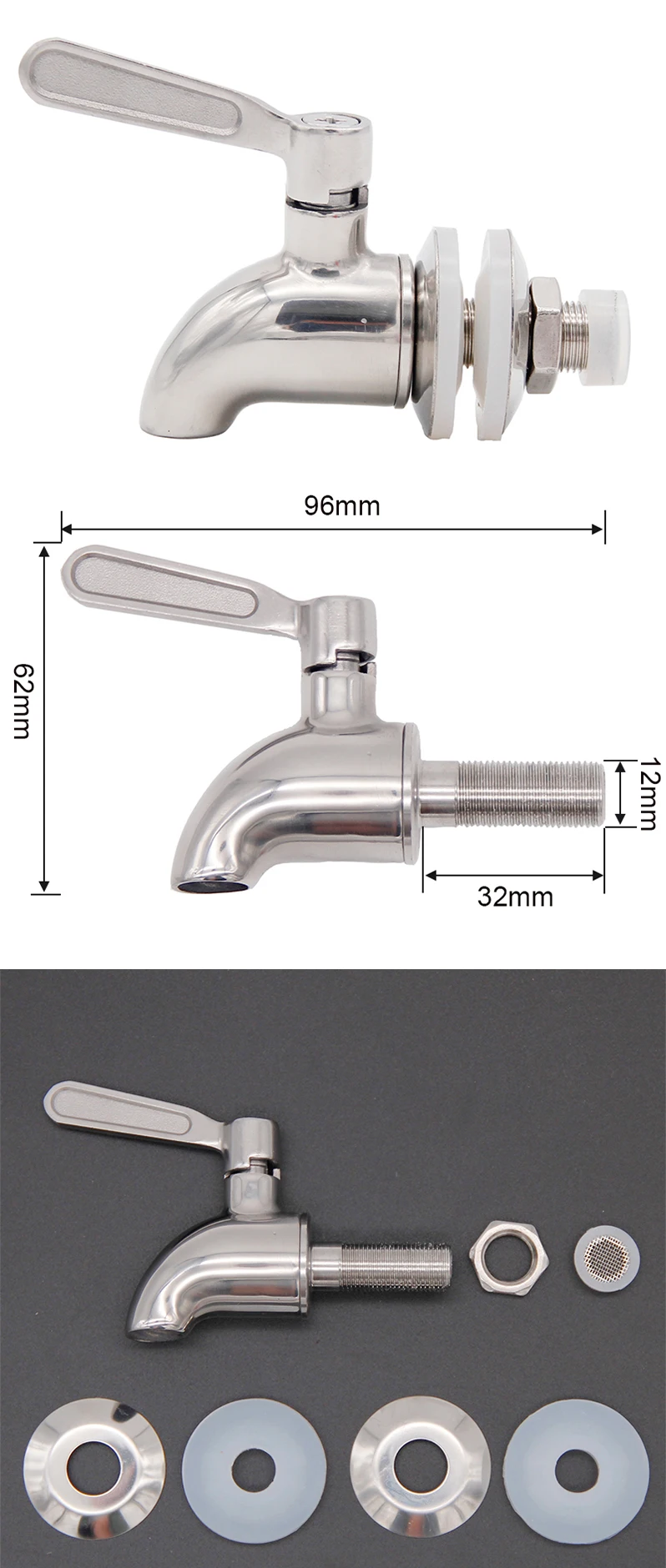 Description Picture 3 of itemBeverage Dispenser Replacement Spigot Stainless Steel Tap for Homebrew Barrel Fermenter Wine Spig Beer Beverage Juice