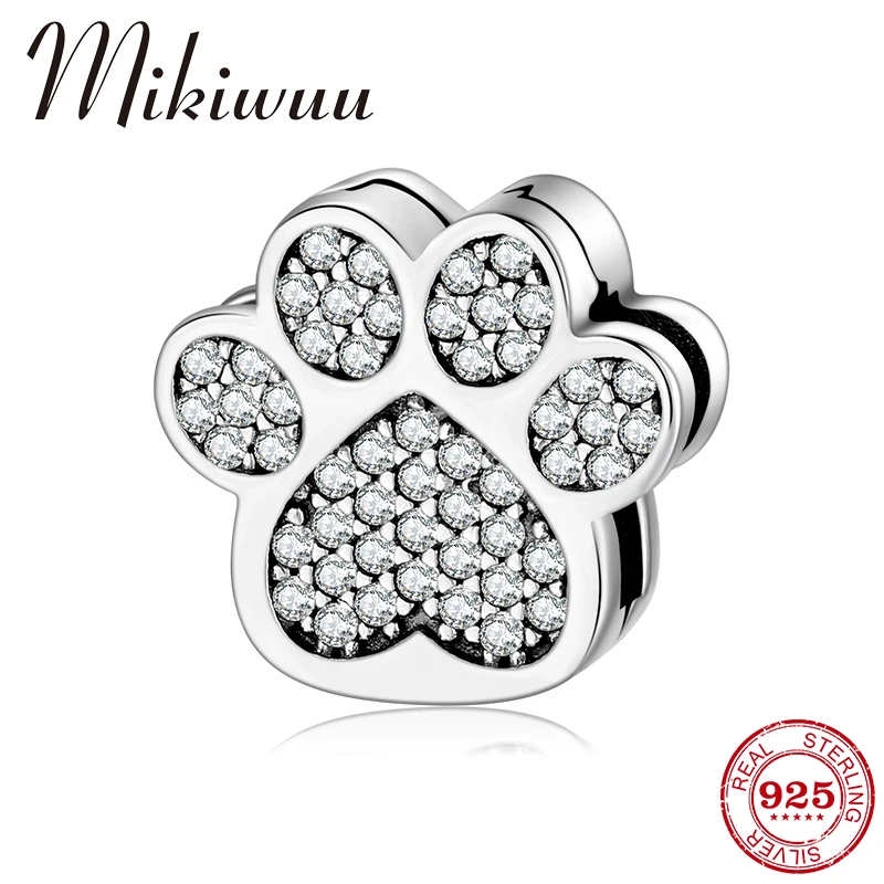 Genuine 925 Sterling Silver Clear CZ Crystal Cat paw print Clip Charm Beads fit Original Reflection Bracelets DIY Jewelry | Украшения и