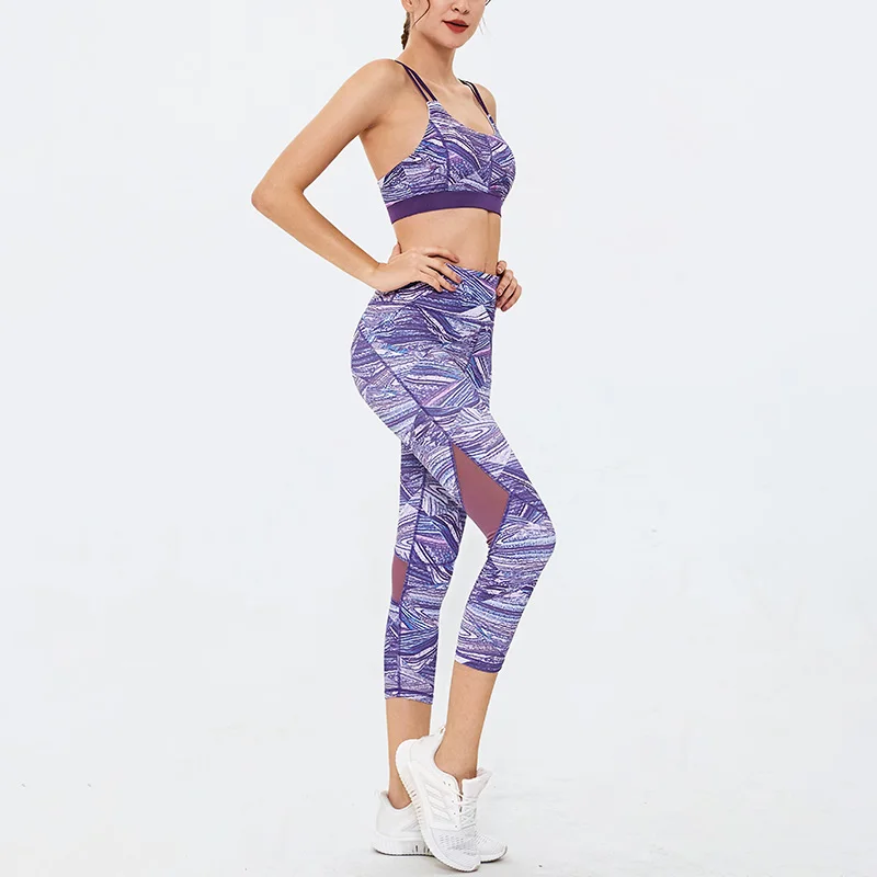 Womens Yoga Suit 2 Piece Workout Sports Bra and Leggings Set Sports Wear for Hit Color Women Gym Tracksuit