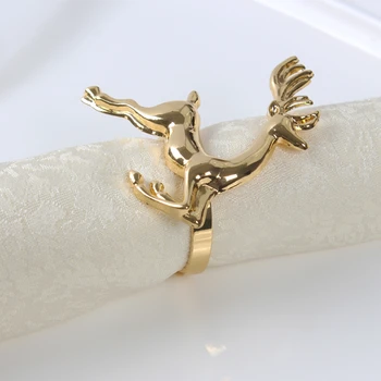 

A 12pcs/lot Christmas Deer Napkin Rings Silver Gold Alloy Napkin Holder Buckle Hotel Wedding Party Table Decoration Santa Ring