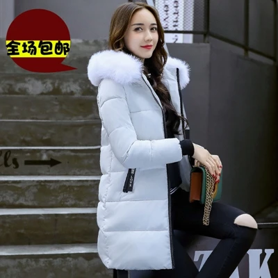 white Women Winter Hooded Mid-long Jacket New Fashion Fur collar Thickening Warm Cotton Coat Casual Slim Female Parkas NZYD261A - Цвет: white