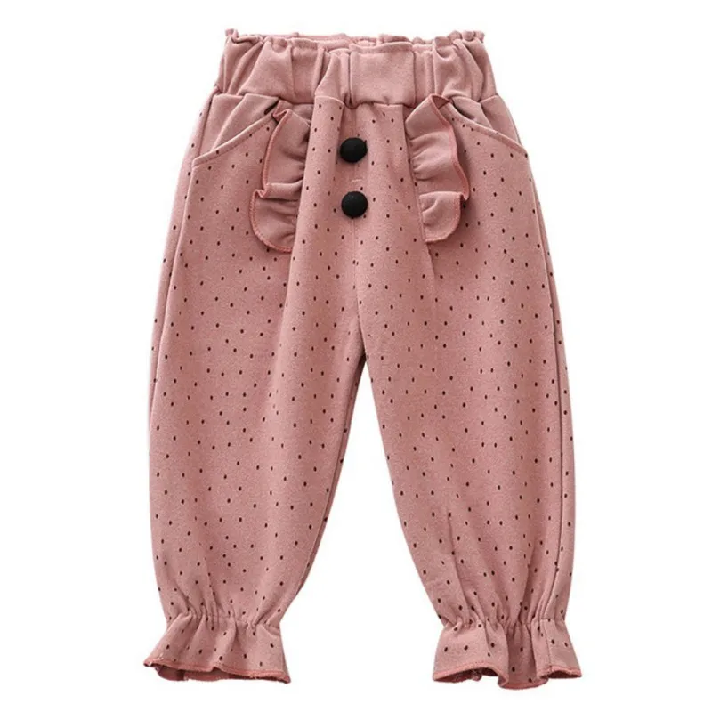 

TGirls Pants Autumn Children Baby Girls Cotton Polka Dot Print Pants Casual Ruffle Decoration Trousers Toddler Clothes Bottoms