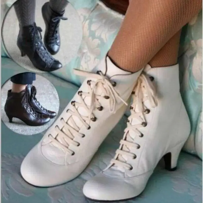 Женские ботинки; сезон осень-зима; ботильоны на шнуровке; пикантная винтажная женская обувь на низком каблуке; черные, белые Ботинки martin из искусственной кожи в стиле панк