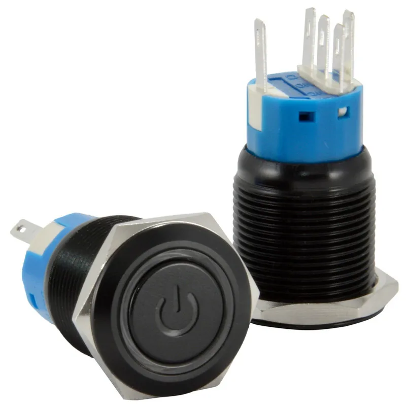 High Quality 19mm 12V Latching Push Button Power Switch Black Metal LED Waterproof Self-locking button switch