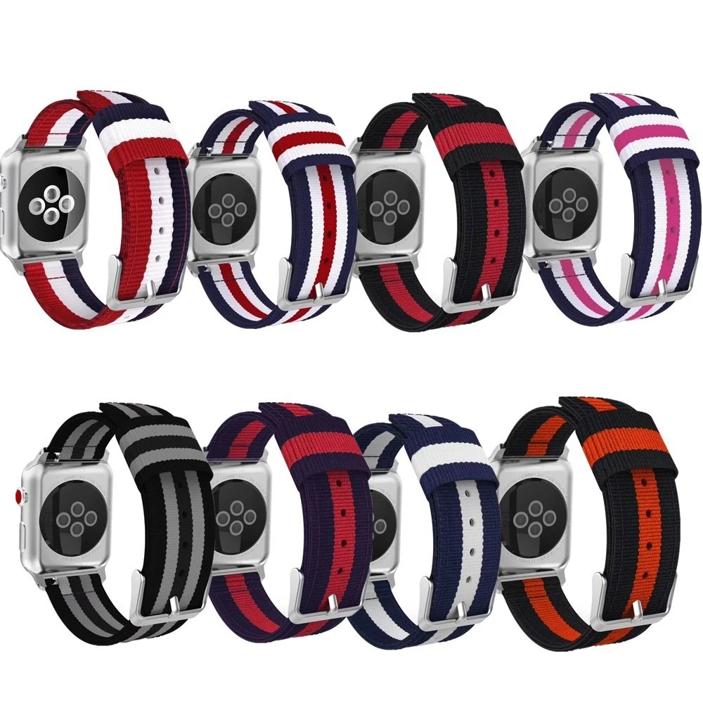 

Woven Nylon Strap for Watch Series 5 4 3 2 stripe Color Buckle Watchband 38 42 MM Replacement band for Watch Accessoriess