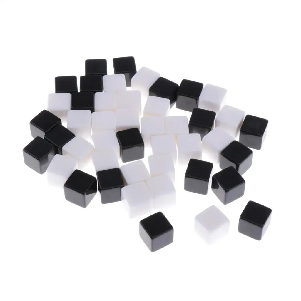 50pcs 16mm Blank 6 Sided Dice for Wargames, Casualty Markers - White Black
