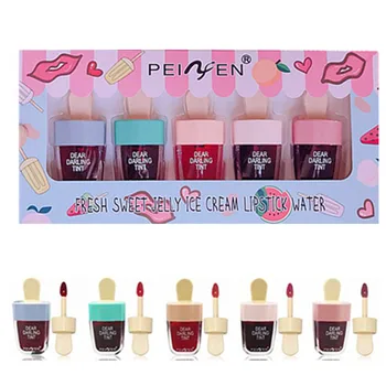 

5Pcs/Box Cute Ice Cream Lip Tint Makeup Liquid Lipstick Moisturizing Waterproof Sweet Red Lipgloss Korean Style Cosmetics Kit