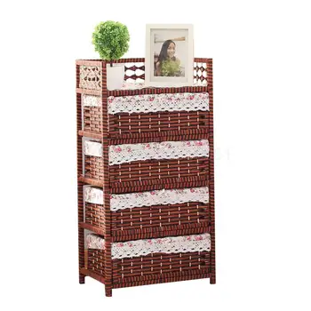 

Straw storage cabinet drawer storage cabinet rattan 5 layer bedroom toys finishing children baby wardrobe