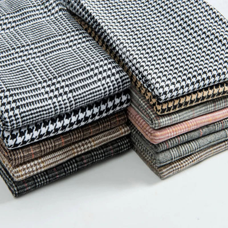 Woolen Plaid Check Fabric Thick Flannel Winter Tweed Brushed Grid Fabrics For Sewing Coat Blazer Suits Tissus 50X150CM