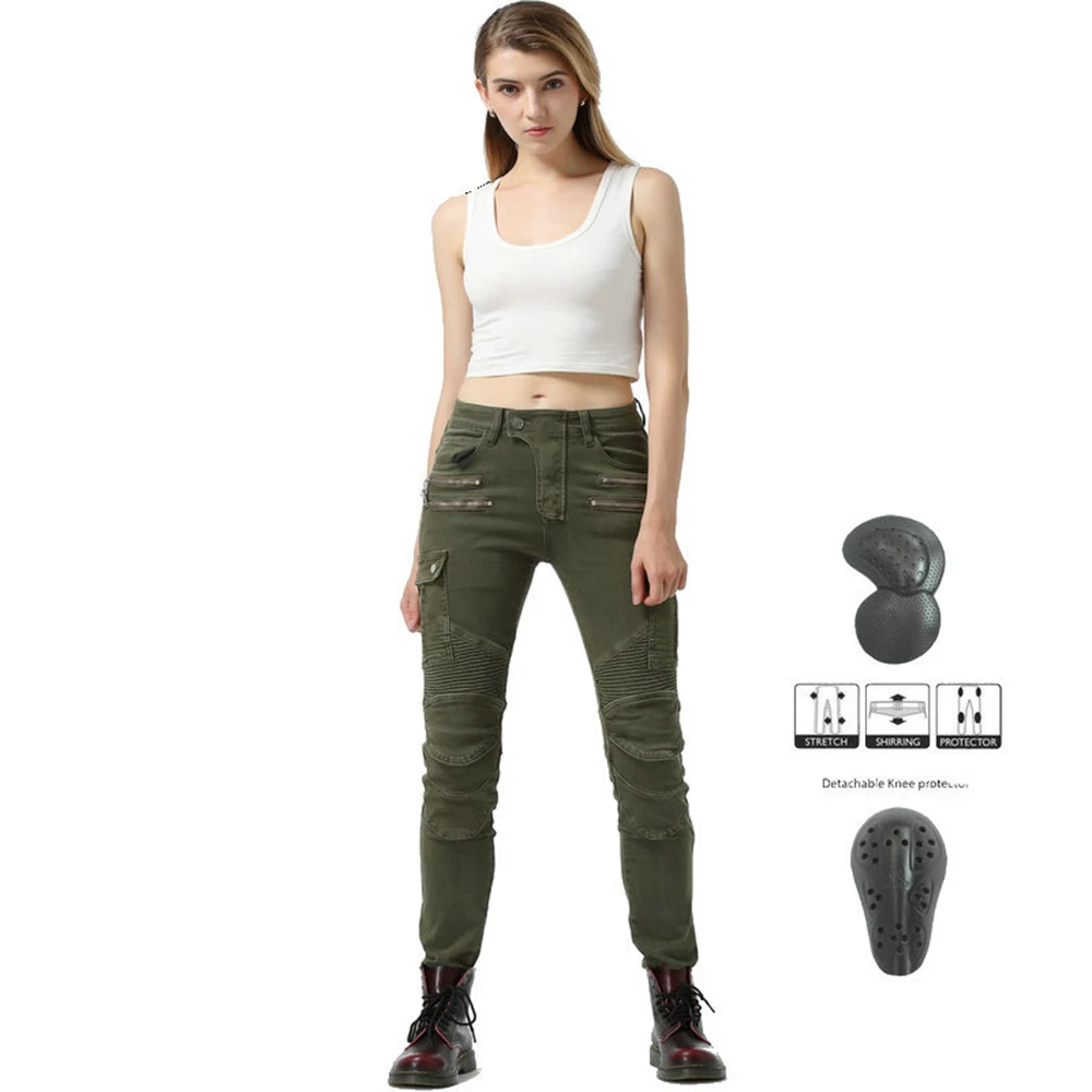 Женские мотоциклетные штаны, мотоциклетные джинсы, штаны для мотокросса, мотоциклетные байкерские штаны для верховой езды, штаны для мотокросса с протектором - Цвет: Армейский зеленый