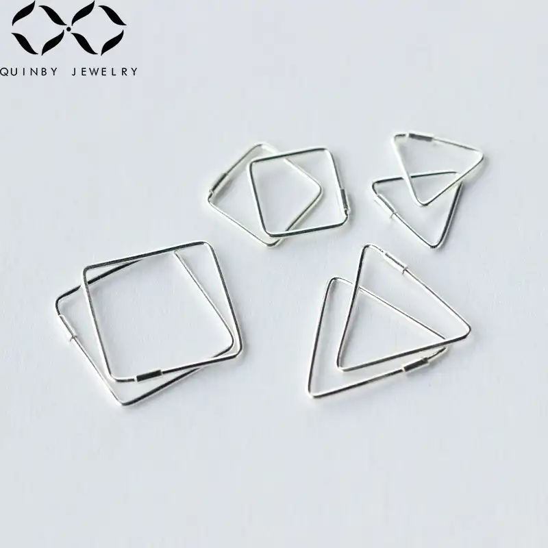 Куинби 925 стерлингового серебра серьги для женщин уличный стиль большие серьги в форме треугольника серьги девушки круглой квадратной формы серьги-обручи Q5