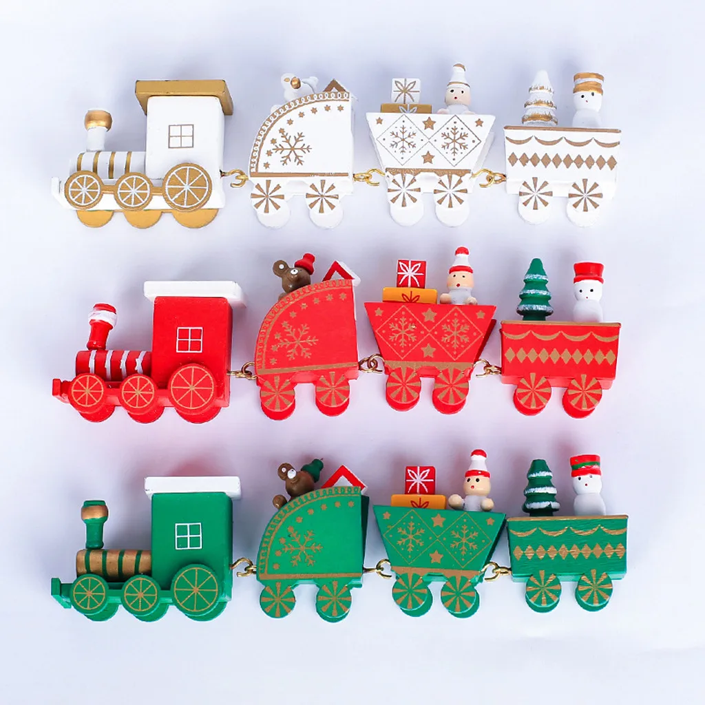 New Christmas Train Painted Wood Christmas Decoration for Home with Santa/bear Xmas kid toys gift ornament navidad new year Gift