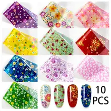 

10 Style 4*20cm/set Flower Nail Foil Holo Nail Art Transfer Sticker Water Slide Nail Decals