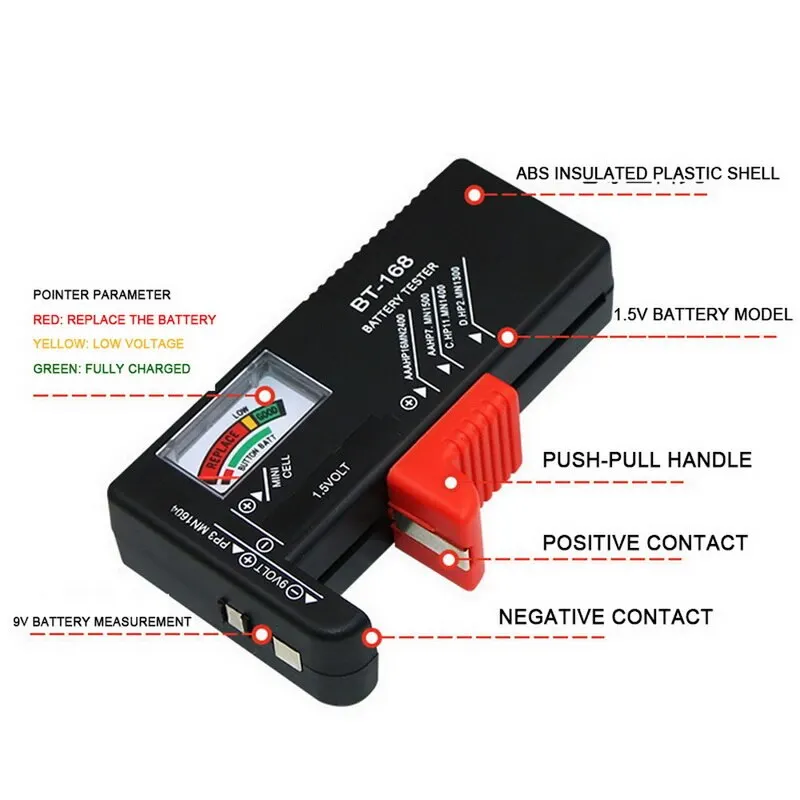 BT-168D Digital Battery Tester 9V/1.5V/AA/AAA Battery Capacity Tester Button Cell Volt Checker Universal BT-168 battery tester