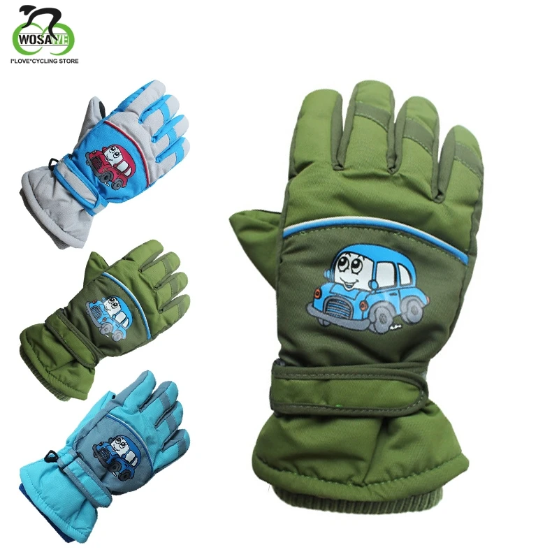 

4-10 Years Old Children Winter Snowmobile Thicken Warm Ski Gloves Waterproof Windproof Snow Mitten Adjustable Strap Skiing Glove