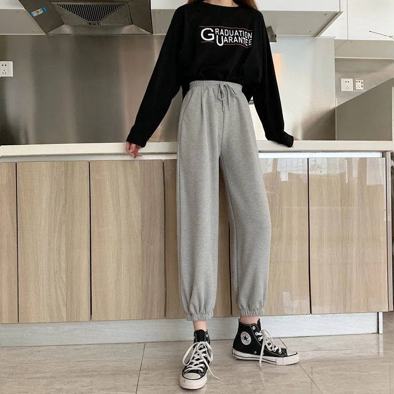 

Women's High Waist Drawstring Jogging Pants Plus Size Female New Fashion Solid Color Loose Harem Trousers Ladies Casual Pants