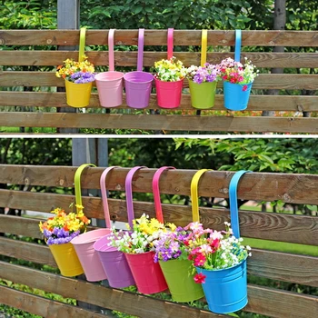 

10 pieces of metal hanging flower pot hook wall removable candy color iron bucket tin garden balcony hanging succulent ZM912
