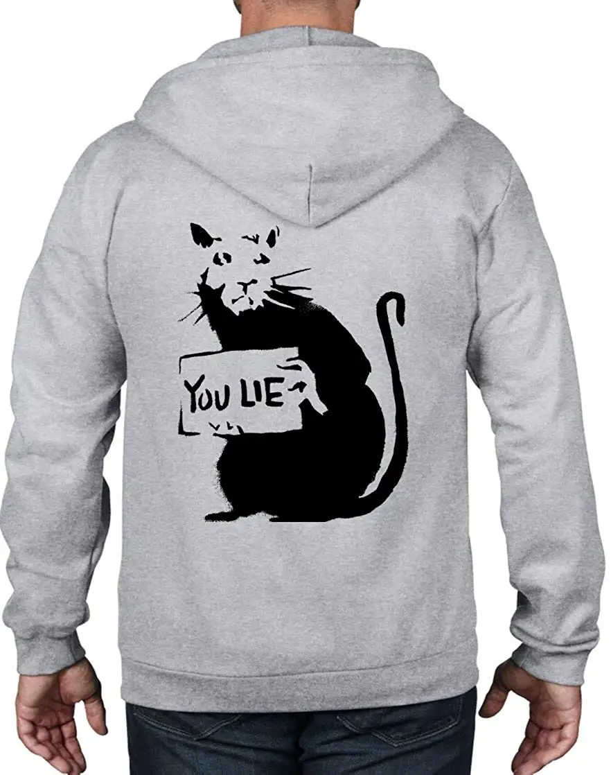 Для Мужчин's Бэнкси вы лежат крыса с полноразмерной молнией, Hoodieunisex Для мужчин wo Для мужчин, толстовка с капюшоном