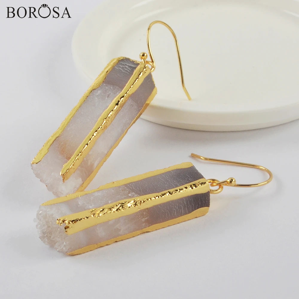 

Женские серьги с агатами, BOROSA золотистого цвета кулон, натуральный камень Камни кварца, серьги-подвески ручной работы, подарок G1999-E