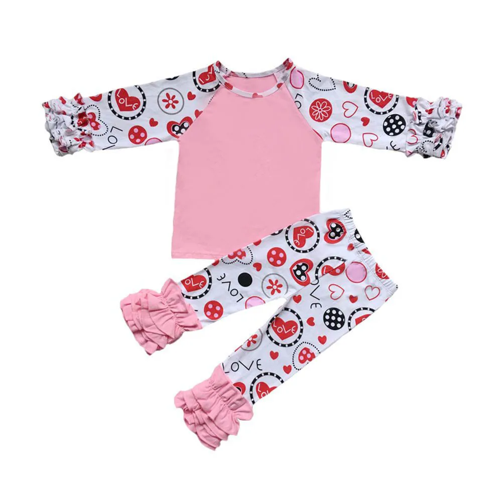 НОВАЯ РОЖДЕСТВЕНСКАЯ одежда для маленьких девочек клетчатая футболка с длинными рукавами с рюшами и рукавами реглан пасхальное яйцо, детские штаны с рюшами, комплект одежды - Цвет: 8