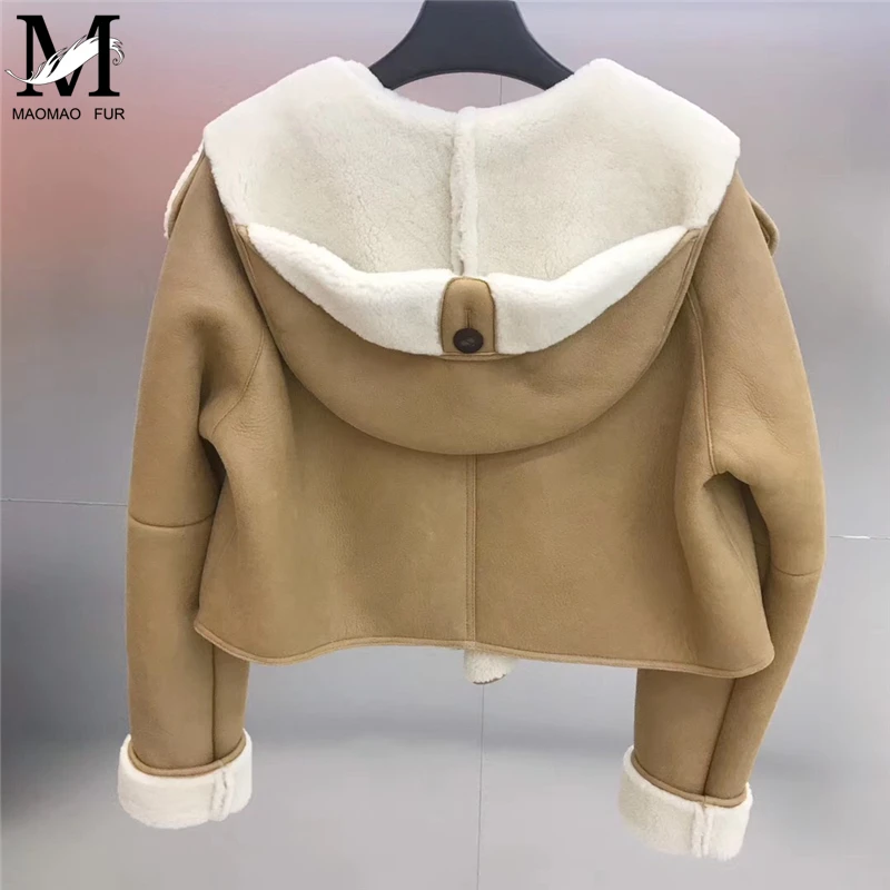Женские куртки из натуральной кожи, короткая куртка из овчины, пальто из мериносовой шерсти, Утепленное зимнее пальто из овчины