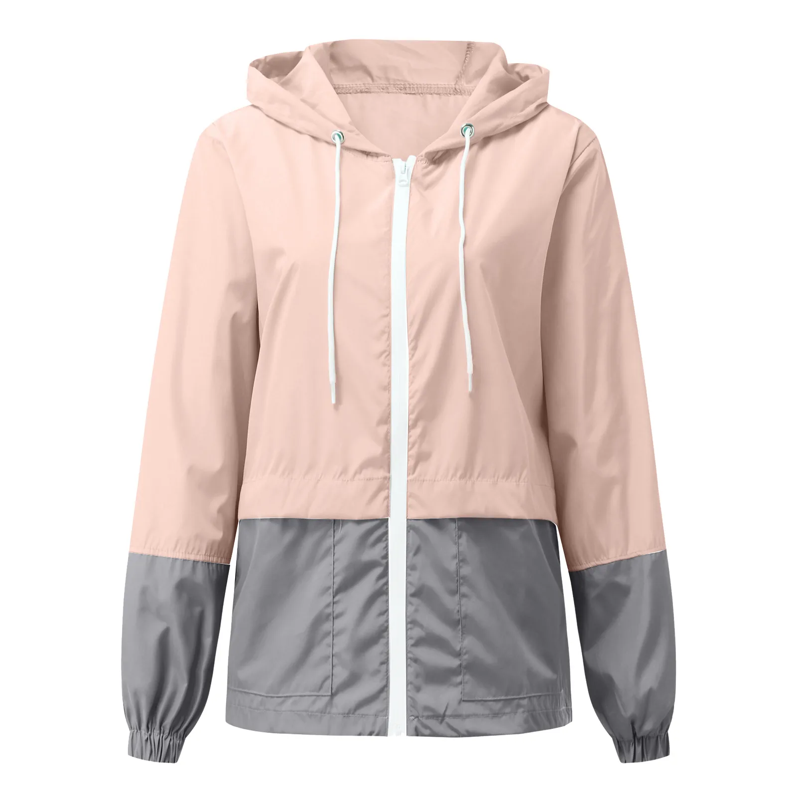 Fashion Women’s Zip Hoodie Patchwork Rain Jackets Outdoor Lightweight hiking Jackets Hooded Raincoat Windproof sunscreen 1