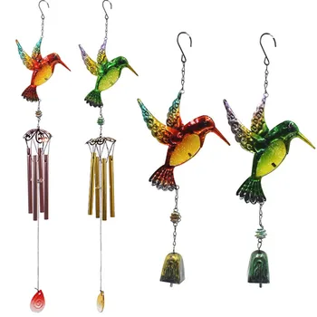 

1PC New hummingbird wind chimes wrought iron concave-convex glass painted creative home decor bells wind chimes pipe pendants