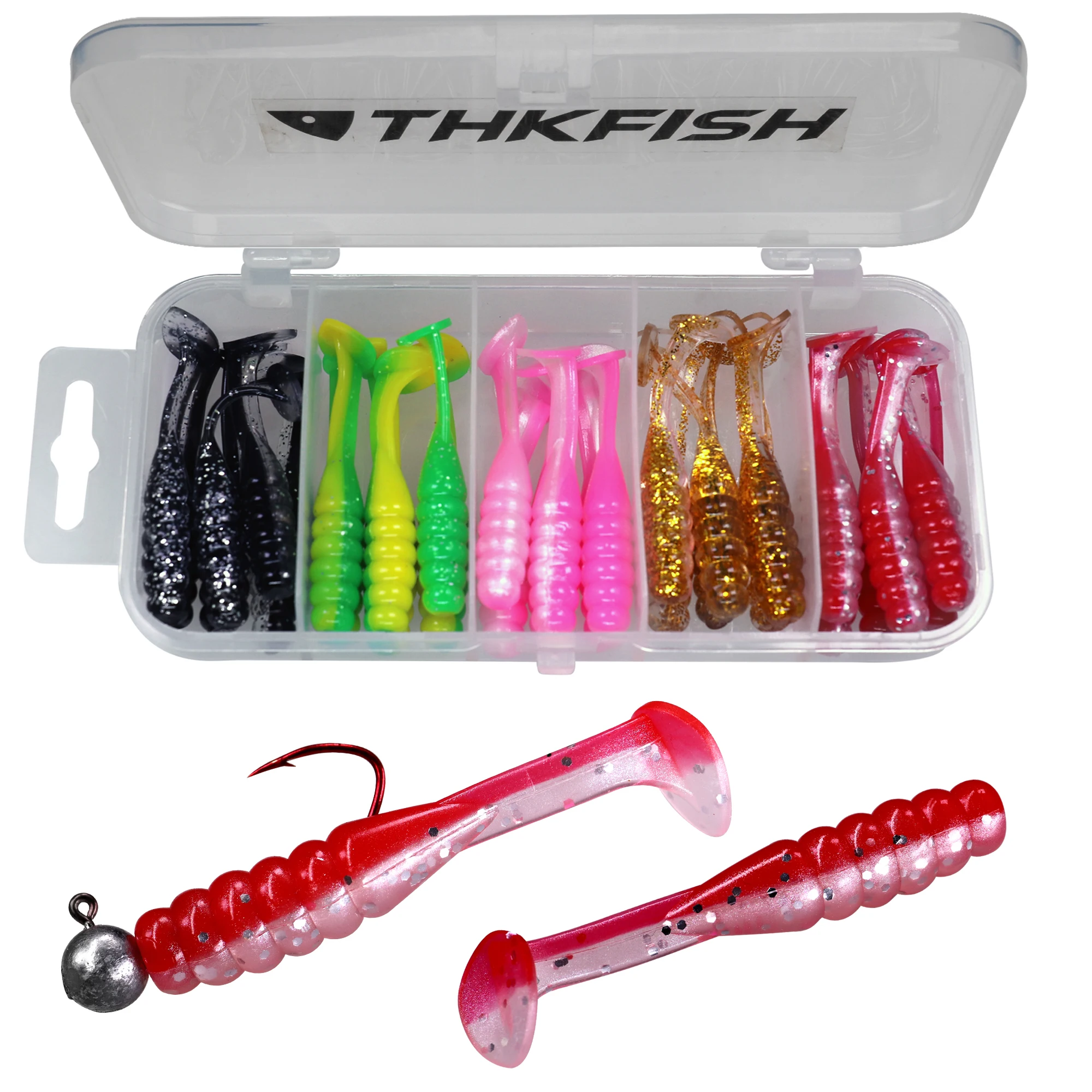 

30pcs Soft Worm Fishing Lures 5cm 2in Bass Shad Lure Paddle Tail Swimbaits Silicone bait Leurre Tackle For Trout Bass