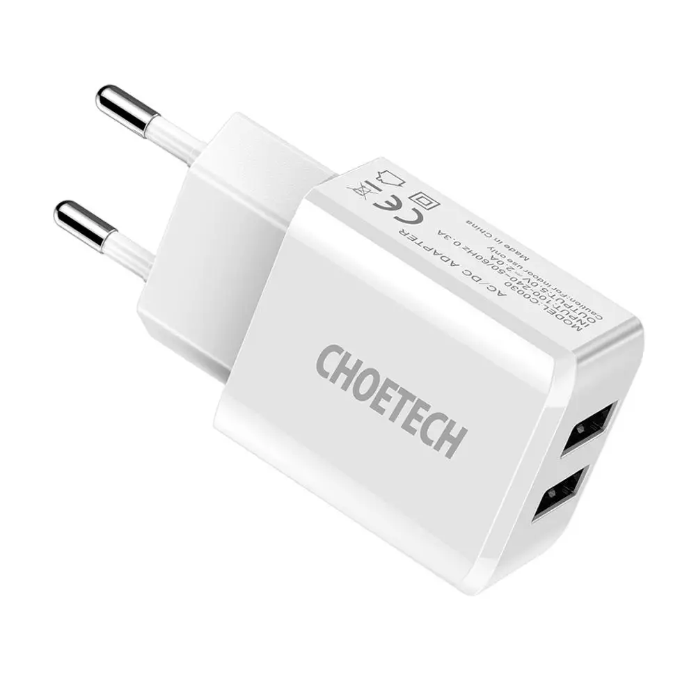 CHOETECH, 5 В, 2 А, одиночное/двухпортовое USB настенное зарядное устройство, универсальное зарядное устройство для samsung Galaxy S8/S7/S6 - Тип штекера: EU Dual Charger