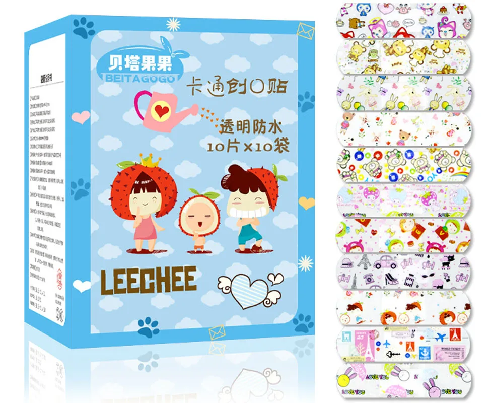 

Lovely 100PCS Waterproof Breathable Cute Cartoon Band Aid Hemostasis Adhesive Bandages First Aid Emergency Kit For Kids Children