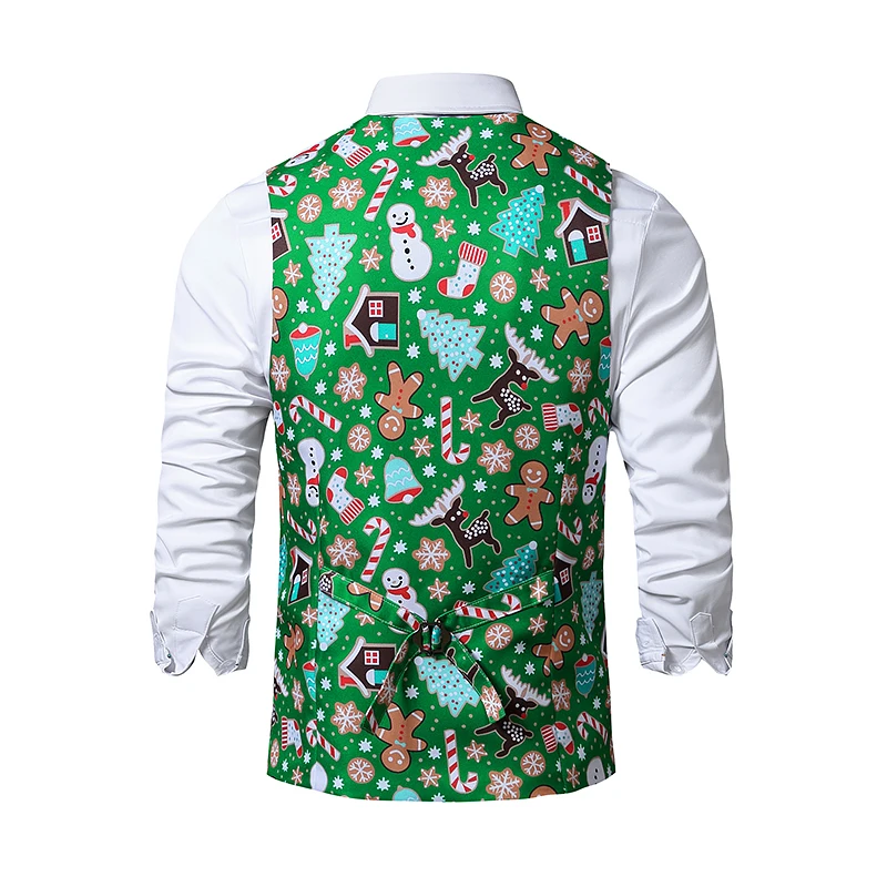 verde natal colete colete masculino moda homem de gengibre floco de neve impressão coletes homens navidad festa festival traje chaleco