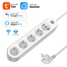 

Abuess Tuya Wifi Smart Power Strip Timing Fireproof Plug Voice Speaker Control Sockets Plug Protection Plug Outlet Home Tools