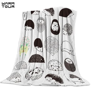 

Hand Drawn Hedgehog Cartoon Animal Blanket Funny Printed Soft Boy Girl Baby Coral Fleece Animal Blankets Warm Sofa Bed Sheets