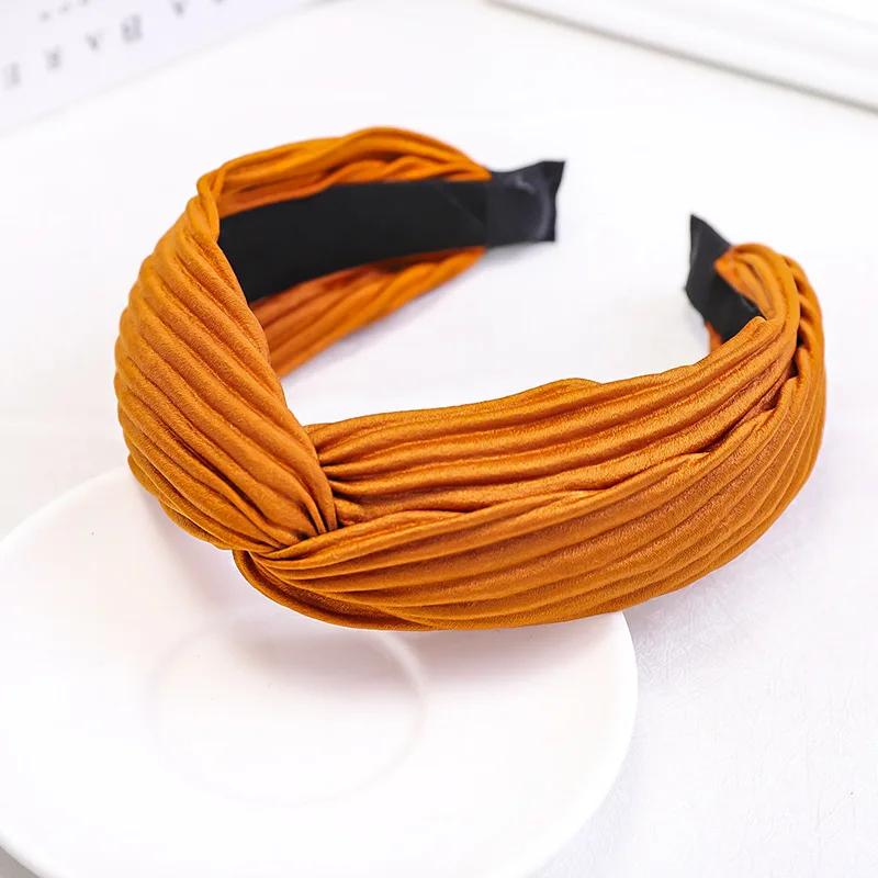 Koren Fashion Women Headband Cross Knot Crumpled Cloth Solid Hairband Adult Soft High Elastic Hair Band Female Hair Accessories