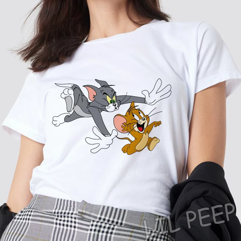 

2019 Cat Tom and Mouse Jerry Aesthetic T Shirt 100% Cotton Woman Clothes Punk Summer Korean Style Women 90s Gothic Kawaii Tshirt