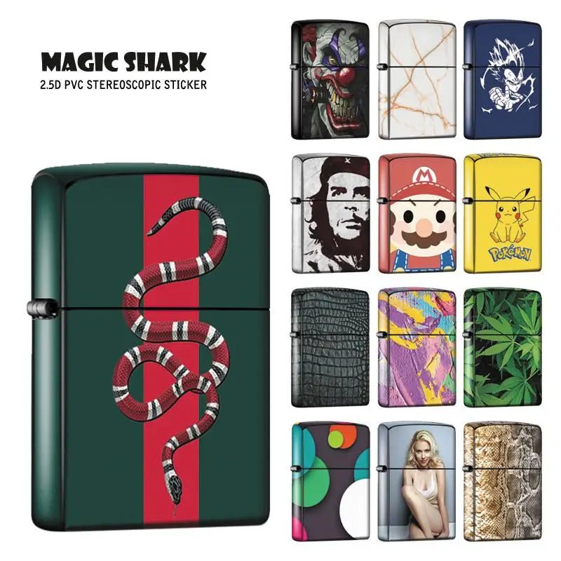 

Magic Shark 2020 New Fashion Ultra Thin 2.5D Snake Dragon Ball Leopard Chegwala Film Sticker Case for ZIPPO Lighter