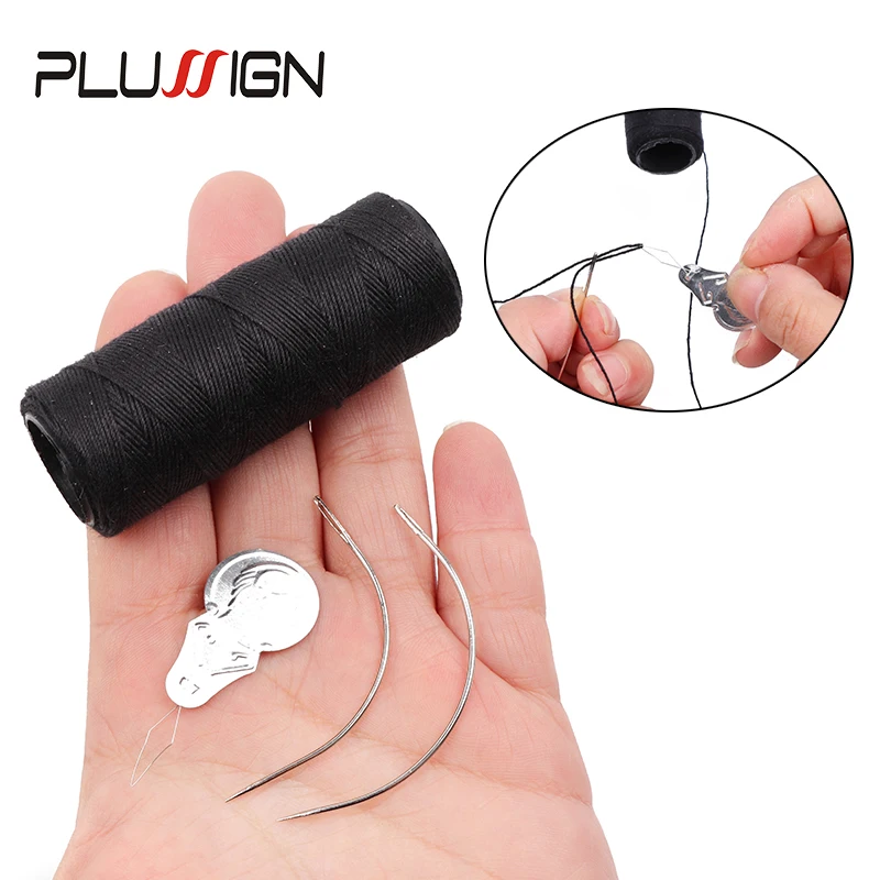 Plussign 1 Roll 50 Meters Black Hair Weaving Thread 2pcs Different Size  Curved Needle And 1pcs Thread Guide Tool For Wig Sewing - Hook Needle -  AliExpress